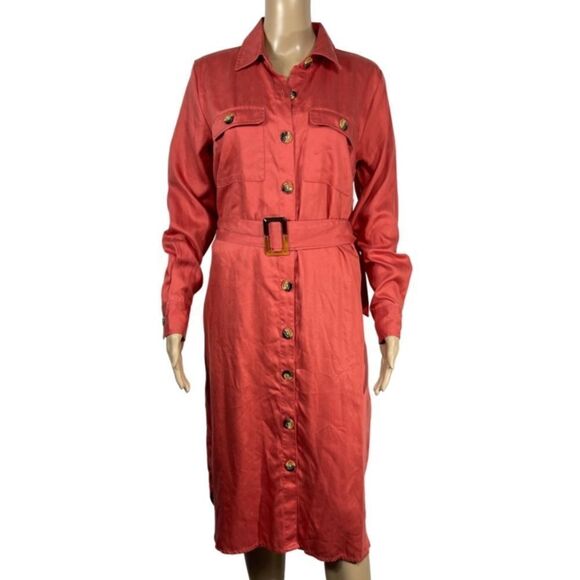 Time & Tru coral Woven Utility Shirt Dress - Picture 2 of 13